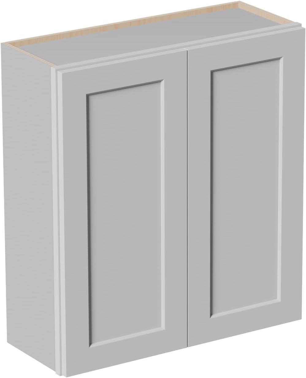 33 Inch Laundry Room Cabinets Wall Mounted, Solid Wood Over The Toilet Storage Cabinet, Bathroom Organizer Cabinets with 2 Door & Shelves, Easy to Assemble for Kitchen, Garage - Light Gray