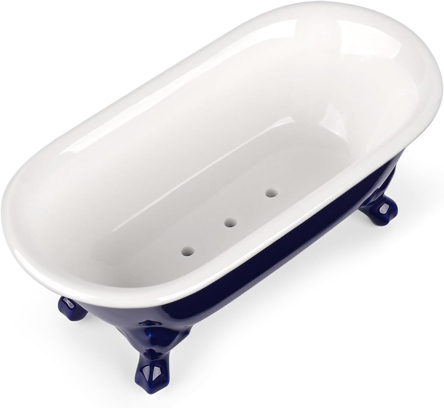 6.5" Ceramic Mini Decorative Clawfoot Bathtub Bar Soap Dish, Kitchen Sponge Holder and Shower Tray for Bathroom, 1 Pack(Navy Blue)