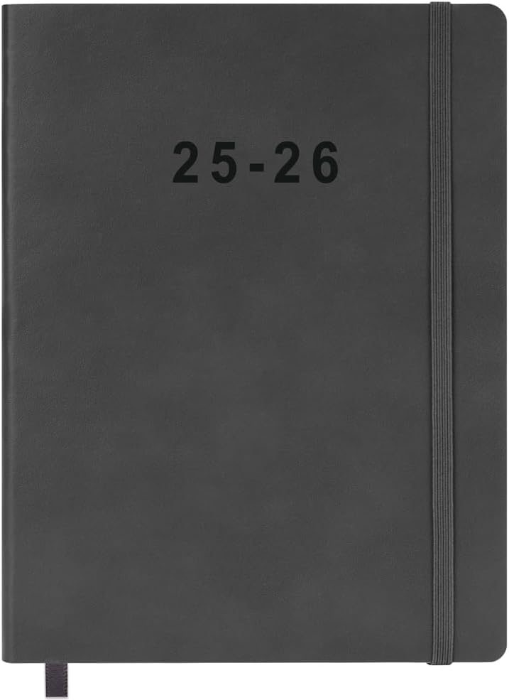 2025-2026 Planner - Weekly and Monthly Planner, Oct 2025 - Dec 2026, Vegan Leather Cover, Elastic Closure, 8.5"x11", Grey
