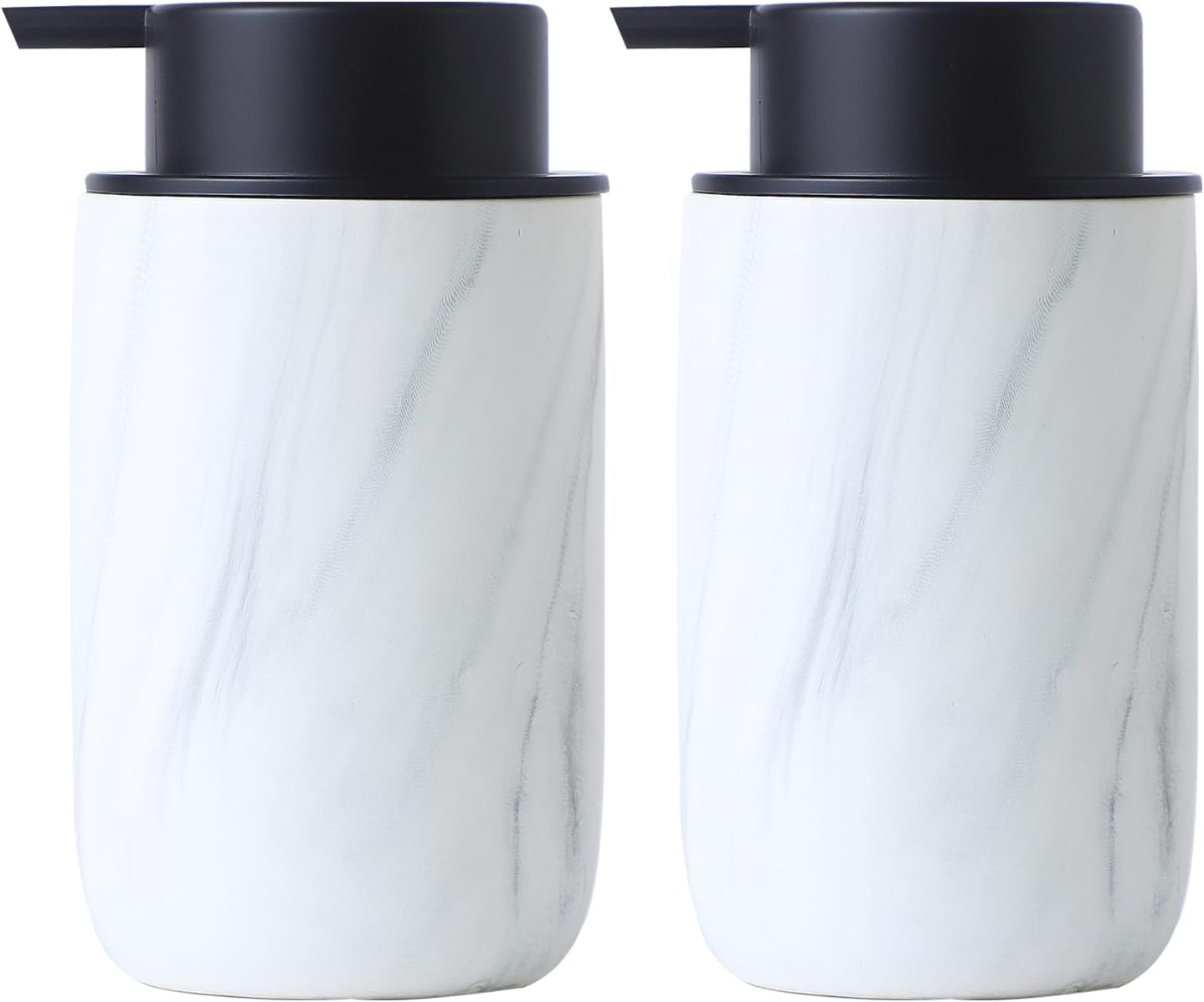 White Marble Soap Dispenser Set- Modern Ceramic Hand Soap Dispenser for Bathroom Liquid Soap for Farmhouse Kitchen Bathroom Decor 2 Pack