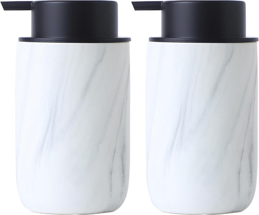 White Marble Soap Dispenser Set- Modern Ceramic Hand Soap Dispenser for Bathroom Liquid Soap for Farmhouse Kitchen Bathroom Decor 2 Pack