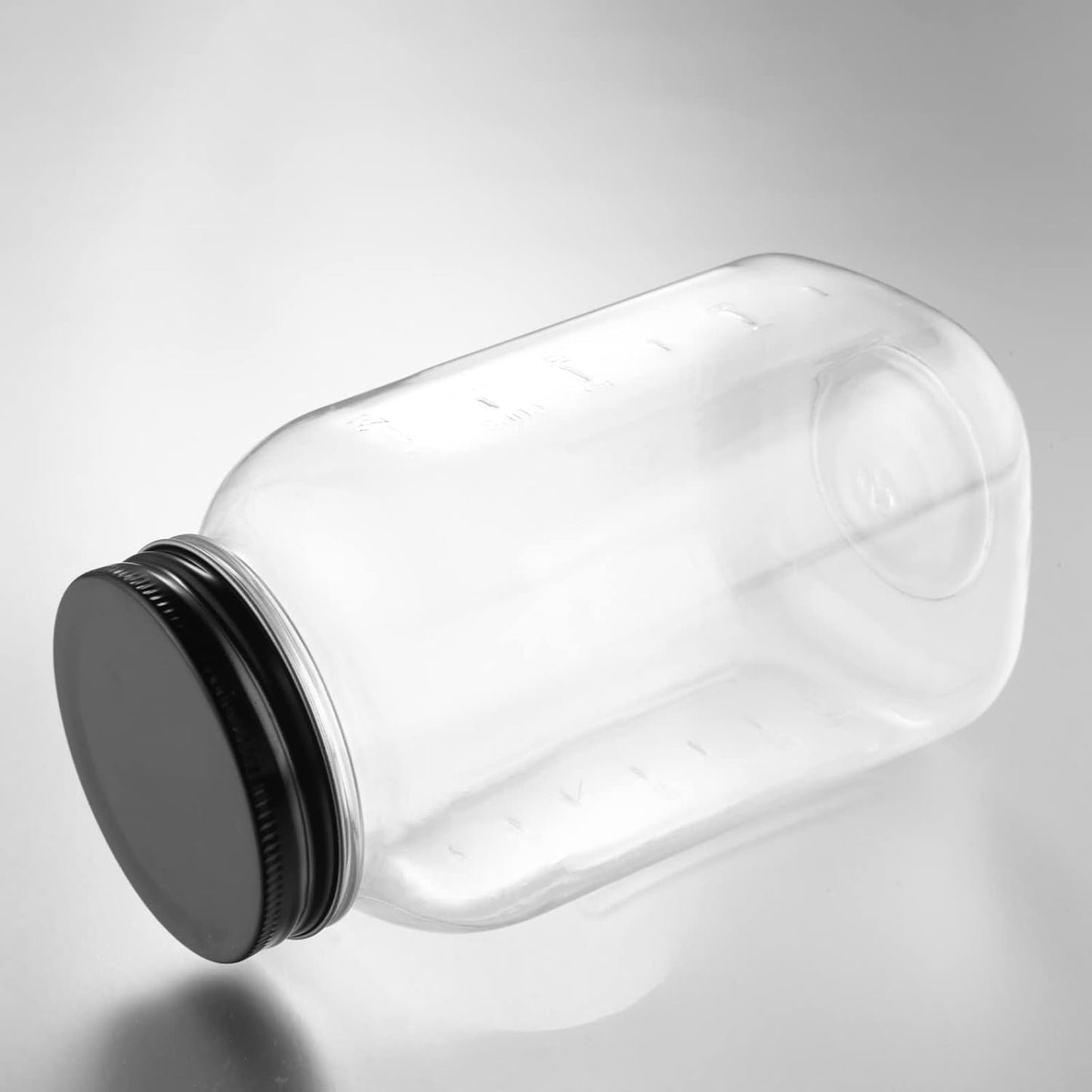 novelinks 32 oz Plastic Food Storage Jars with Metal Lids – 6 Pack BPA-Free Clear Airtight Containers for Pantry, Spices, Snacks, Kitchen & Bathroom Organization – Leak-Proof Reusable Jars (Black)