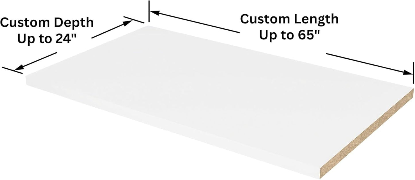 Custom Shelves, 3/4"" Thick Melamine, Cut to Size, Fully Customizable up to 65 inches Wide and up to 24 inches deep. for Cabinets, Closets, or Anywhere
