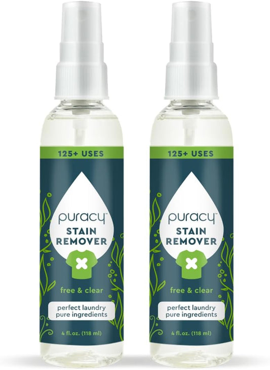 Puracy Stain Remover, Natural Travel and Laundry Stain Cleaner for Clothes, Baby Essentials, Kids Stains, Oil and Fabric Spot Cleaner, Unscented (Stain Remover Spray, 4 fl oz, 2 Pack)