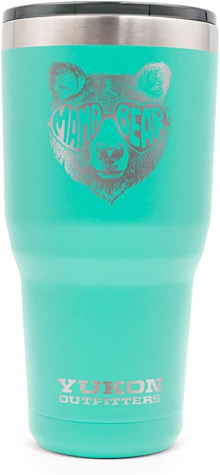 Yukon Outfitters Freedom High Grade 18/8 Corrosion-Resistant Stainless Steel Double Wall Vacuum Insulated Tumbler (30oz / 890ml) - 7.85" H x 3.9" Top Dia. / 2.9" Bottom dia., Mama Bear Shades-Seafoam