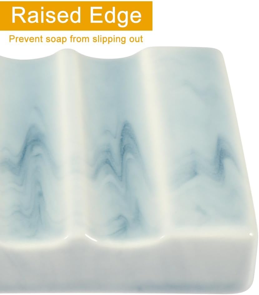 Soap Dish for Bathroom Sink and Shower Ceramic Soap Tray, Small Bar Soap Holder with Drainage Non-Slip Luxury Bathroom Decor Accessories (Gradient Blue)