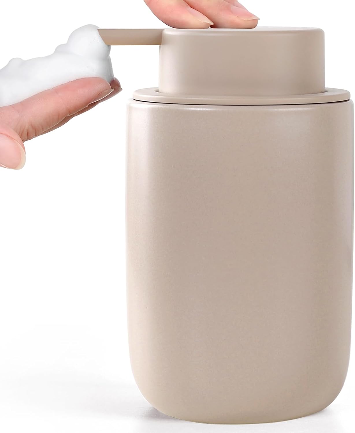 BosilunLife Foam Soap Dispenser - Ceramic Foaming Hand Wash Dispenser for Bathroom Modern Farmhouse Small Soap Dispenser Lotion Hand Pump Dispenser for Kitchen Sink (Khaki, Foam Pump)