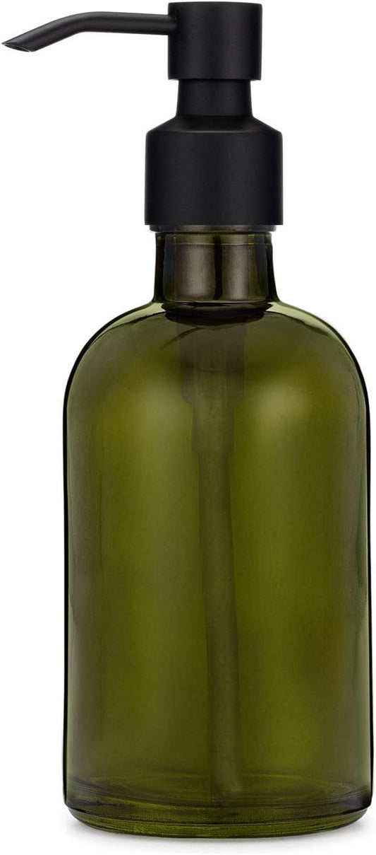 Rail19 Forest Green Glass Lotion & Soap Dispenser with Metal Pump, 8oz (Cali Black)