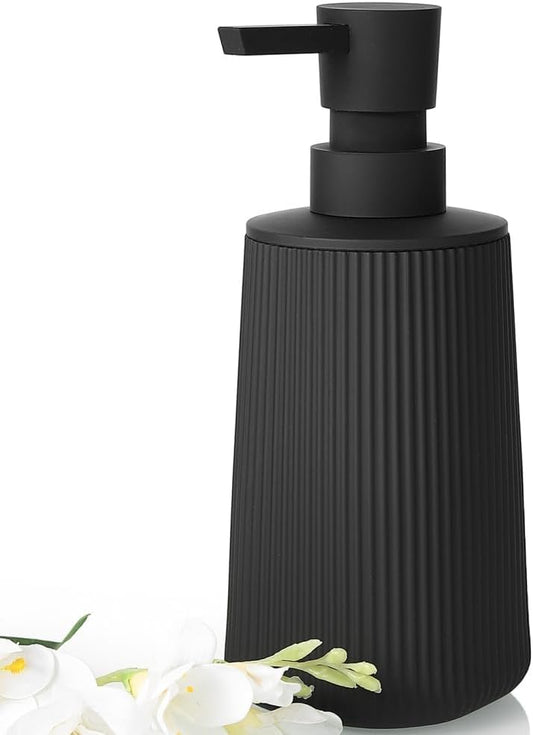 Black Hand Soap Dispenser with No Rust Pump for Bathroom and Kitchen Countertops Refillable Striped Matte Plastic 8.5 oz