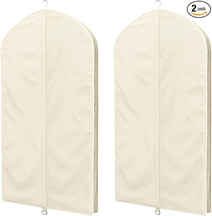 Univivi Premium Breathable Oxford Dress Cover Garment Bag, 43 inch Garment Bag for Hanging Clothes, Garment Covers for Closet Clothes Storage, Dress Bag for Dress, Jacket,Suits, Coats - Beige,2 Pack