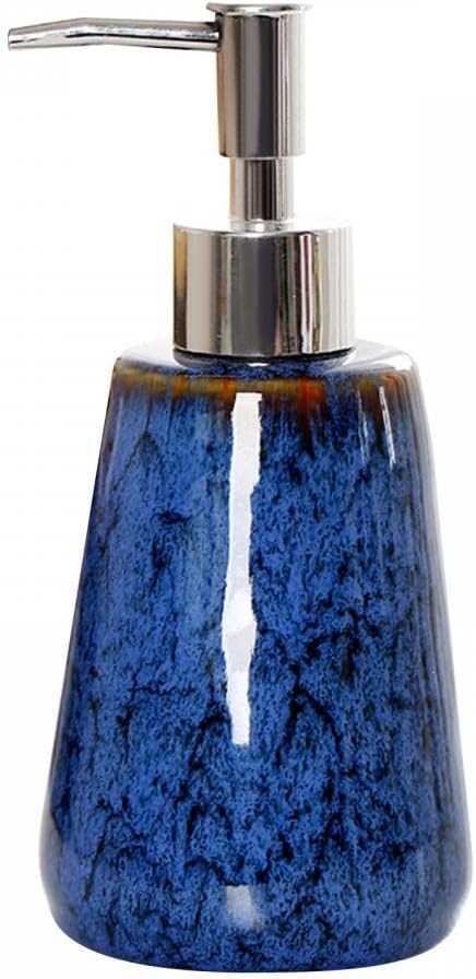 Jessie Ceramic Hand Soap Dispenser Bathroom,Kiln Variable Glaze Lotion Dispenser with Pump 11 oz Modern Vintage Dish Soap Dispenser Refillable Liquid Soap Bottles for Bathroom Kitchen (Blue)