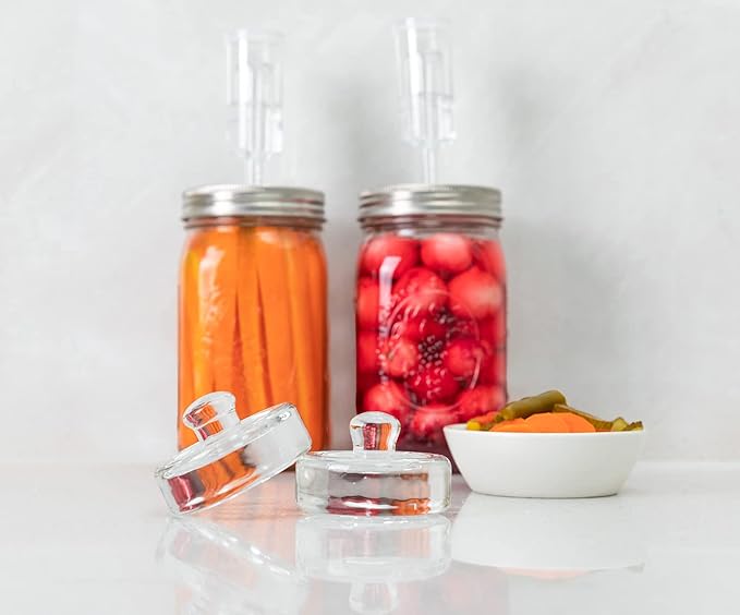 JILLMO Fermentation Kit for Wide Mouth Mason Jars – 4 Pack Fermentation Lids with Airlocks and Glass Weights, Easy Fermenting Set (Jars Not Included)