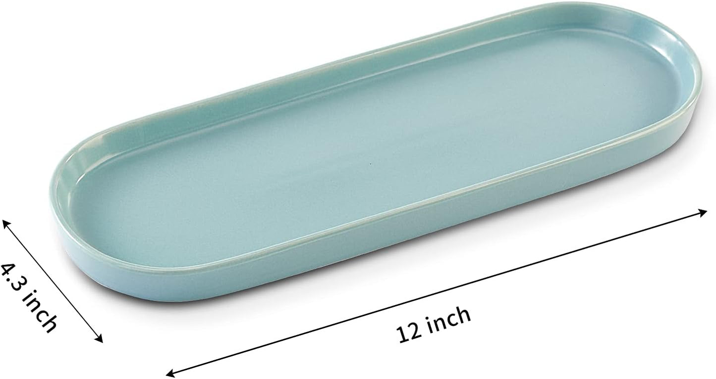 Simple Style Ceramic Sink Tray - Bathroom and Kitchen Cosmetics Dish, Candle and Perfume Tray (Blue)