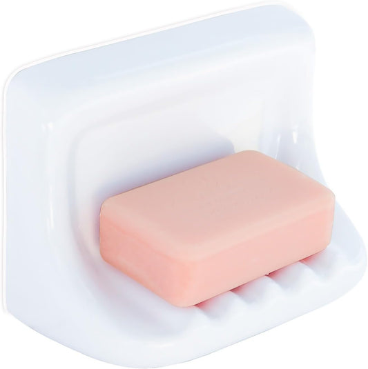 White Vintage Ceramic Soap Dish for Shower Wall,Retro Ceramic Soap Holder Porcelain Soap Tray for Home Bathtub Bathroom Sink Shower Wall-No Bumps on The Back, Surface Mounted