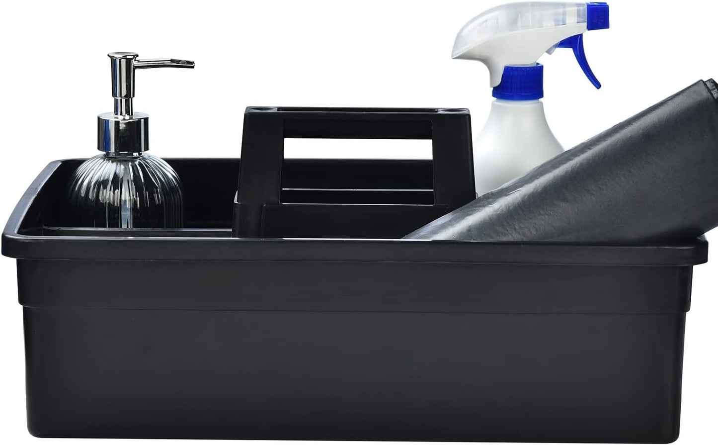 3-Compartment Plastic Cleaning Caddy Basket – Stackable Large Commercial Quality Plastic Tool Organizer Bucket with Handle, Black