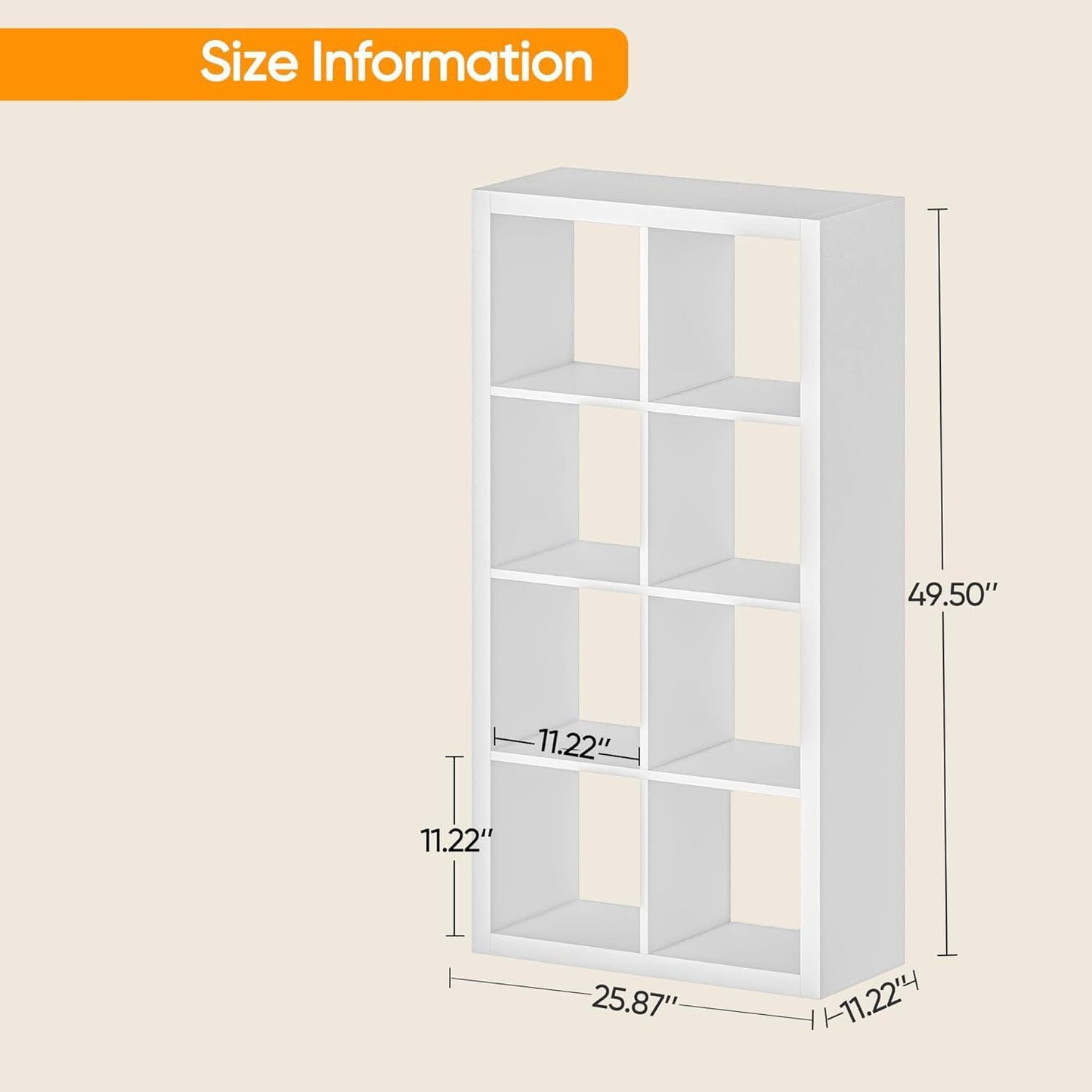 Bookshelf with Storage Bins, 8-Cube Storage Organizer with Back Panels, Modern Wood Open Bookcase, Multifunctional Display Shelf for Living Room, Bedroom, Home Office, White