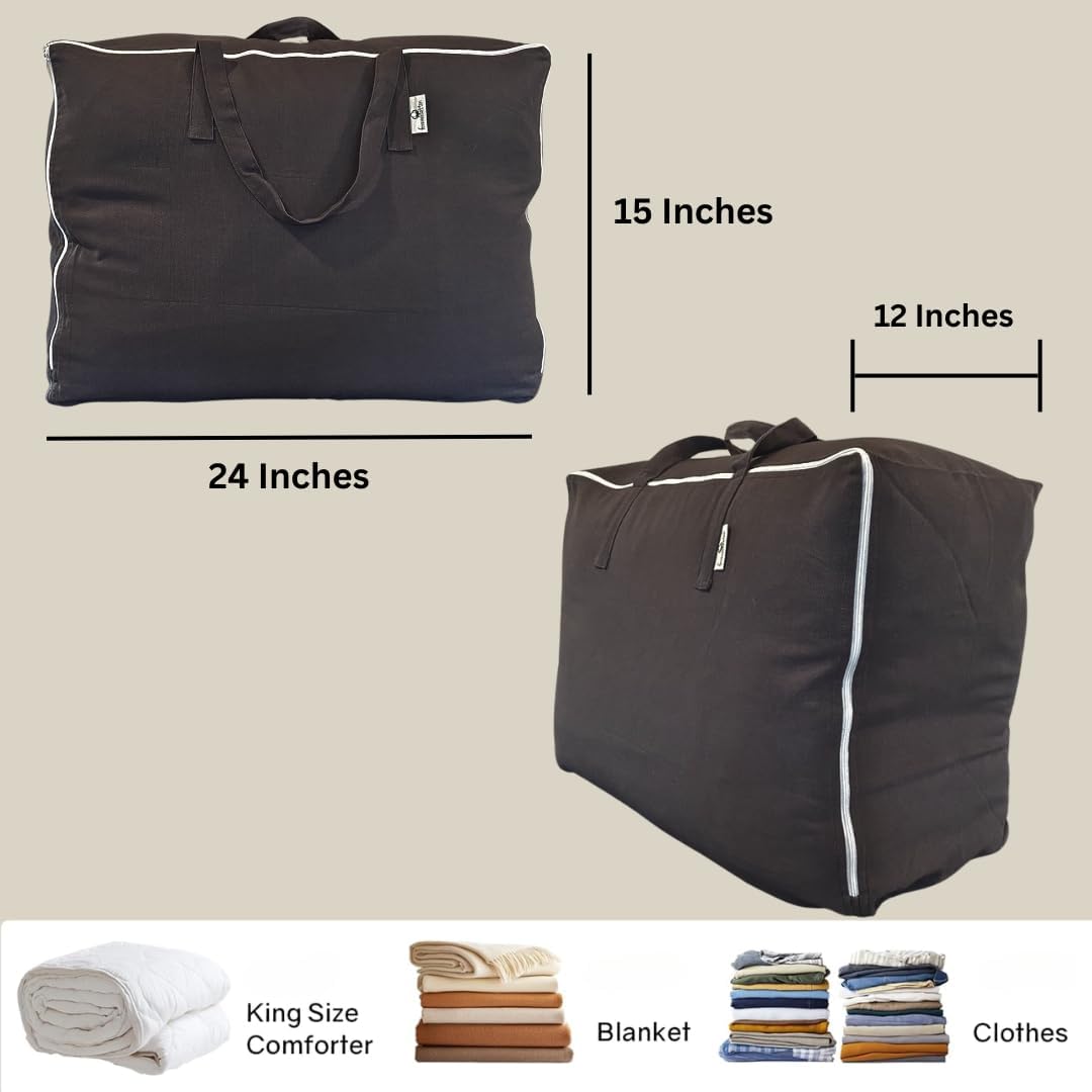 Storage Bag with Handles for Beddings, Comforters, Blankets, Pillows, Linens and Garments | Underbed/WardrobeThick Soft Breathable Closet Organizer Bag (X-Large (24"x15"x12"), Black)