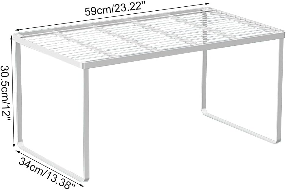 Kitchen Cabinet Storage Shelf Stackable Wire Spice Rack Organizer Heavy Duty Space Saver for Bathroom Bedroom Closet Laundry Room Office Countertop - White, Pack 1