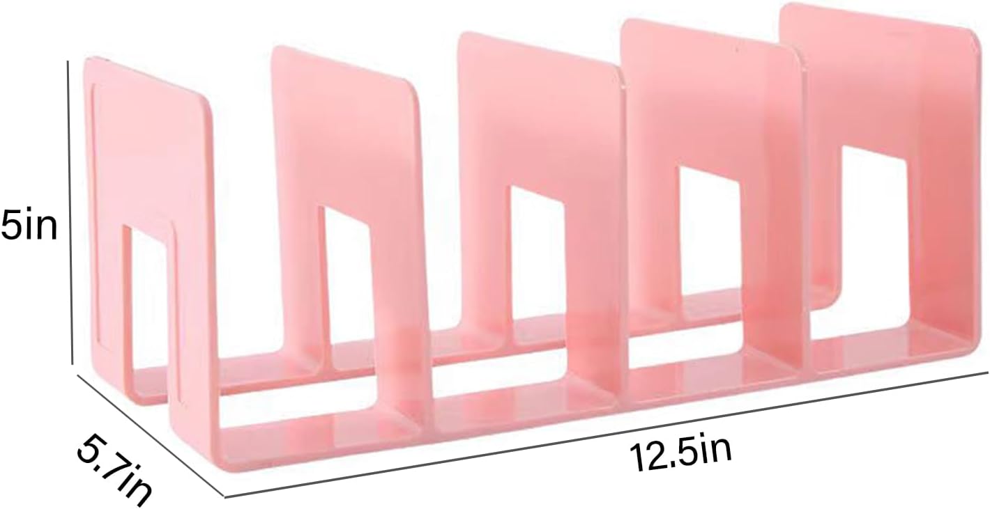 2PCS Acrylic File Organizer for Desk, Desktop Document/Mail Organizer, 4 Compartments Plastics Invisible Bookshelf Floating (12.5" x 5.7" x 5", Pink)