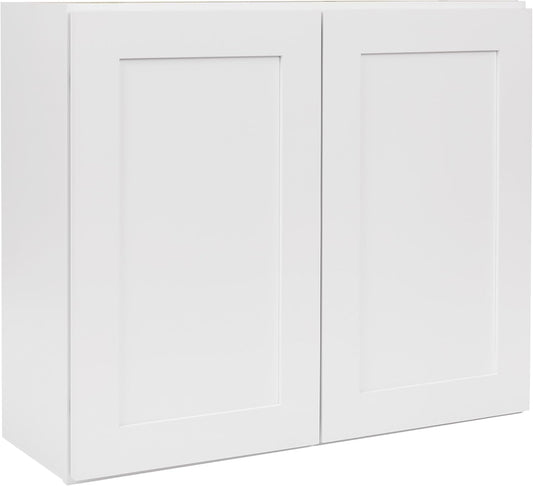 White Shaker Wall Cabinet - Ready to Assemble, Perfect for Kitchen, Laundry, and Bathroom Storage - 36”W x 24”H x 12”D