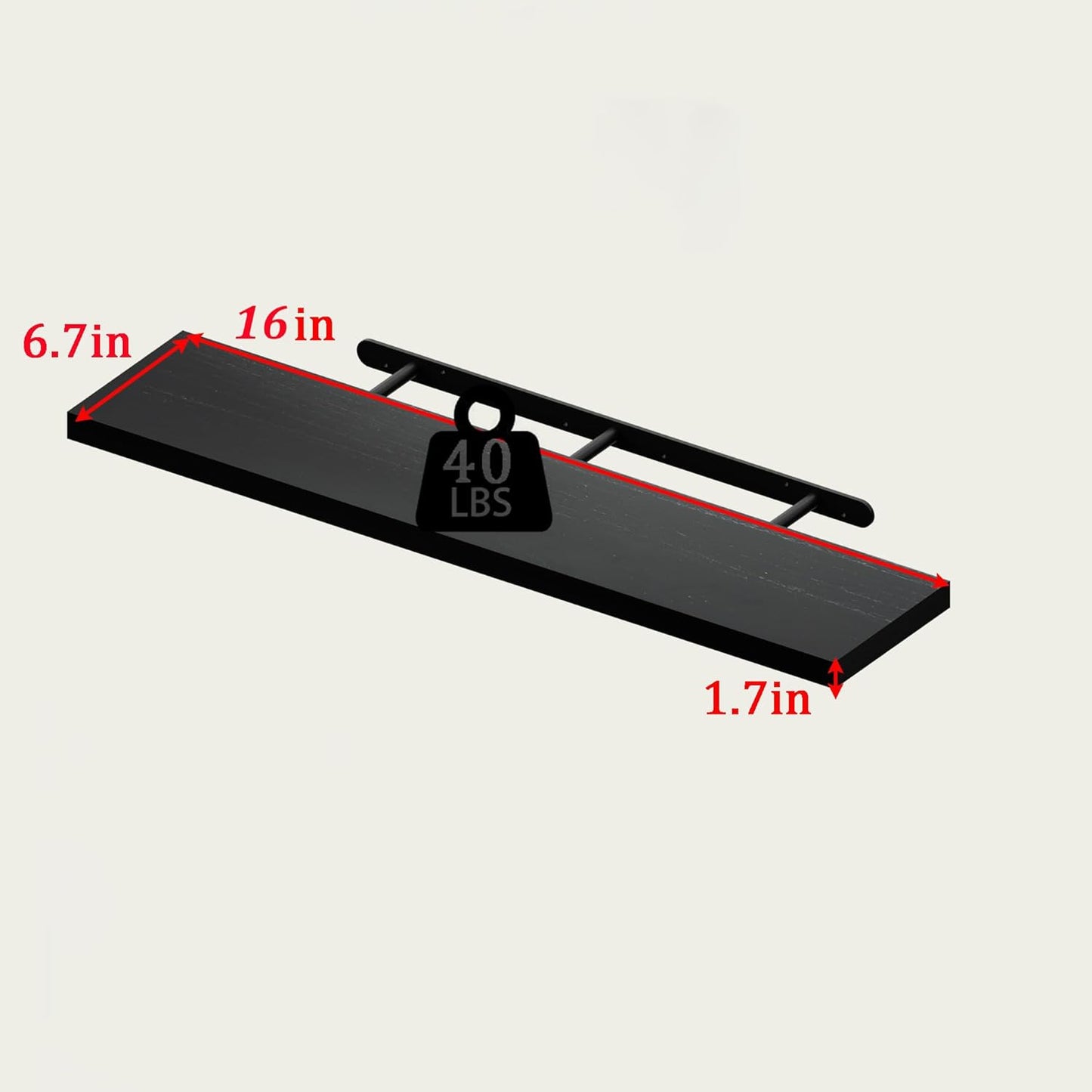 Floating Shelves for Wall, 16 Inch Long Premium Solid Wood Wall Shelves, Set of 3, Black Modern Wall Mounted Shelves for Living Room,Bedroom,and Kitchen (Black, 3T16IN)