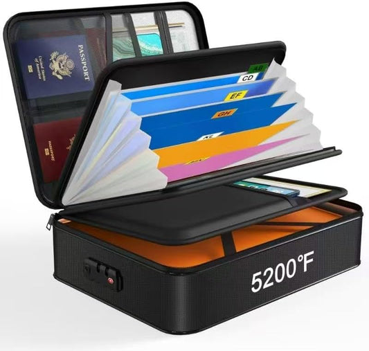 Noiposi Document Organizer with 5200℉ Heat Insulated,15.0"x11.0"x4.3" Water Resistant and Fireproof Document Box,Portable Home Travel Safe Storage Box for Important Documents,File