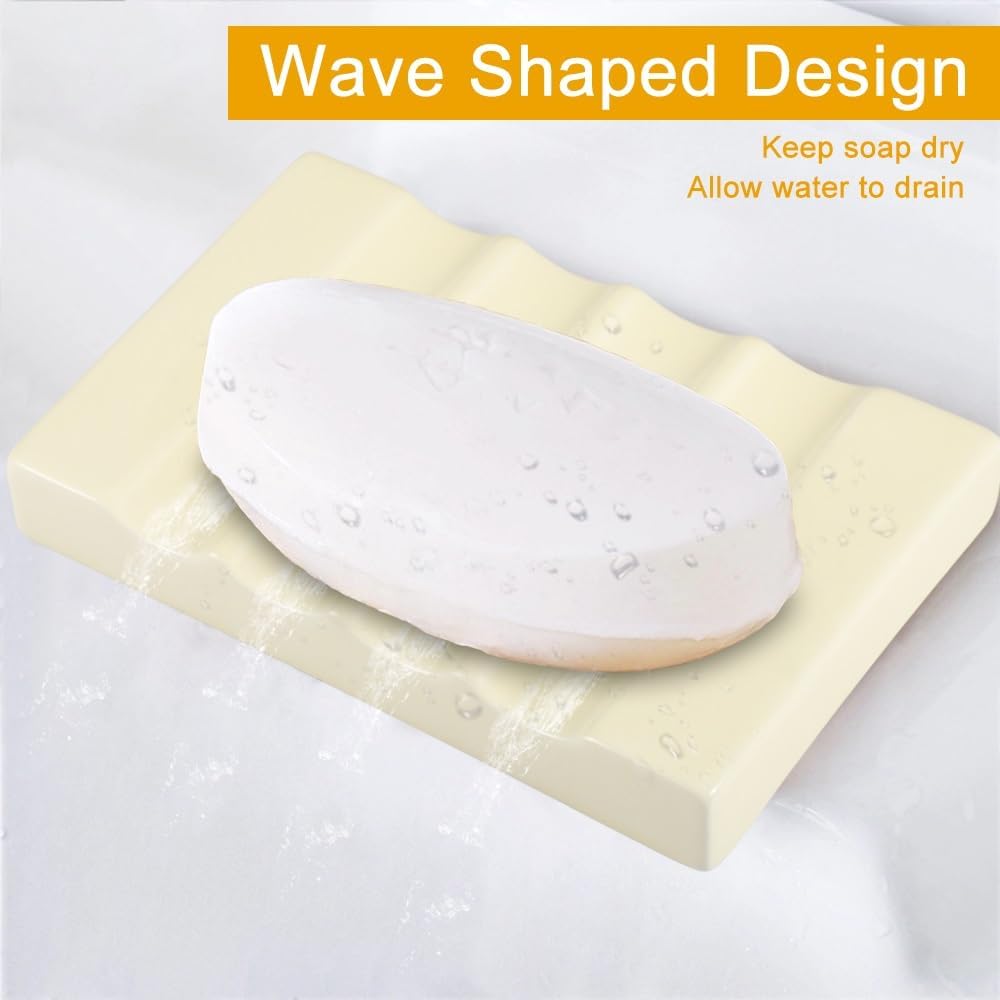 Soap Dish for Bathroom Sink and Shower Ceramic Soap Tray, Small Bar Soap Holder with Drainage Non-Slip Luxury Bathroom Decor Accessories (White)