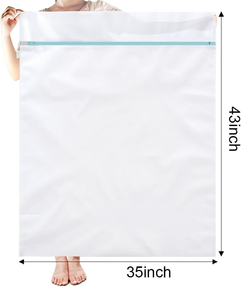 OTraki Extra Large Mesh Laundry Bags 2 Pack Laundry Wash Bag 43x35 inch Blanket Washing Bag Heavy Duty Zipper Net Bag Machine Washable for Bedding/Coat/Sweater, White