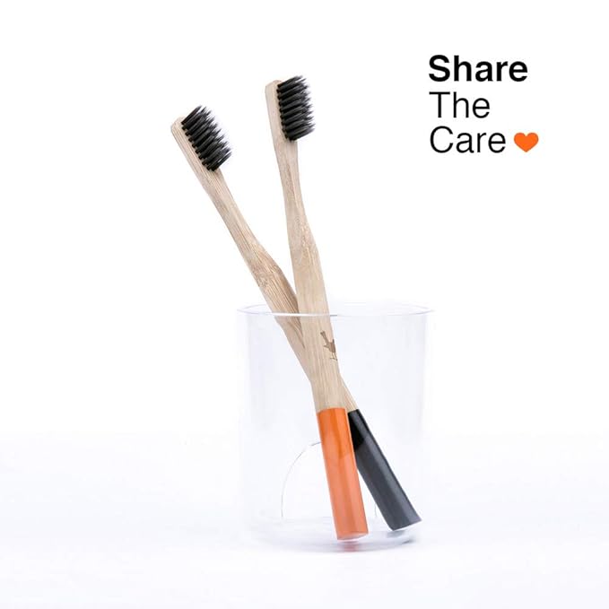 Bamboo Toothbrush with Soft Charcoal Infused Bristles, Set of 4