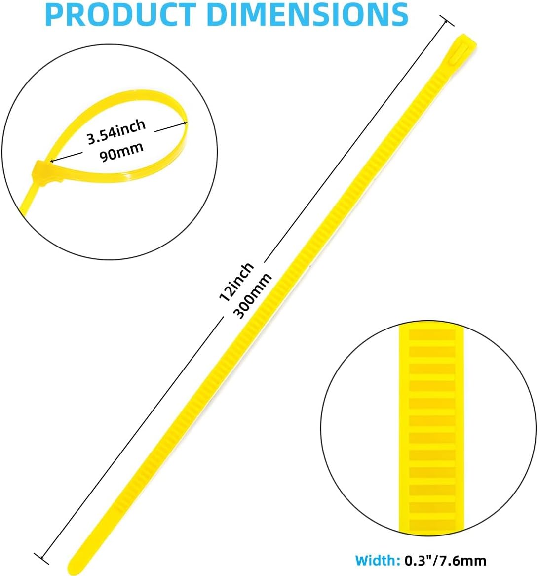 25 Pack 12 Inch Heavy Duty Reusable Zip Ties Yellow – UV Resistant, 55 LBS Tensile Strength, Weatherproof Cable Ties for Outdoor, Industrial, and Harsh Environments