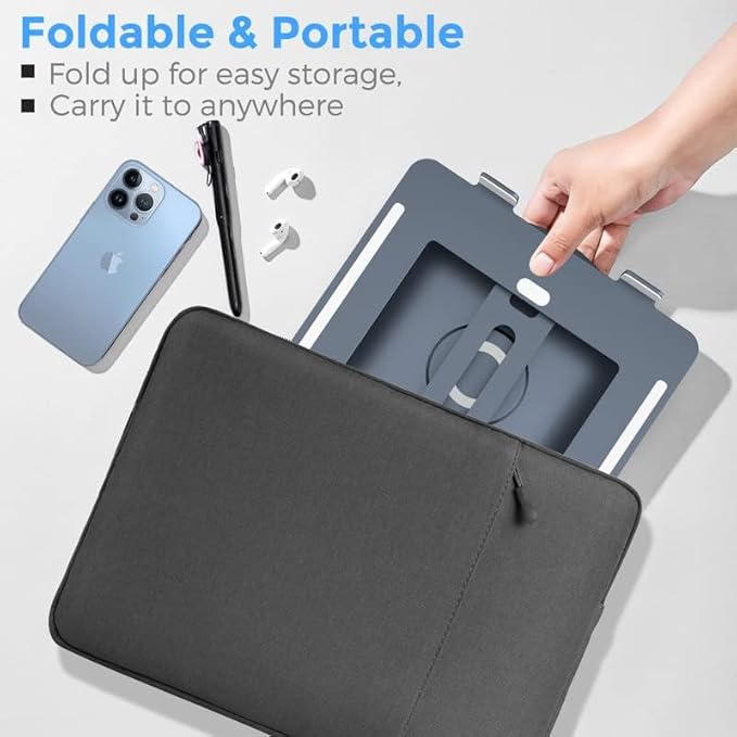 Swivel Laptop Stand for Desk, Adjustable Height Aluminum Computer Stand with 360 Rotating Base, Foldable Ergonomic Riser, Portable Laptop Holder Compatible with MacBook, All Laptops 10-17'', Grey