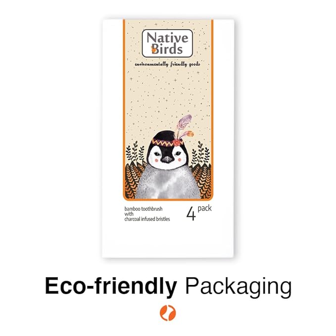 Bamboo Toothbrush with Extra Soft Charcoal Infused Bristles, Set of 4