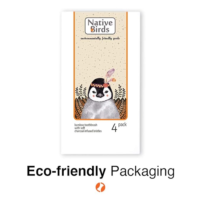 Bamboo Toothbrush with Soft Charcoal Infused Bristles, Set of 4