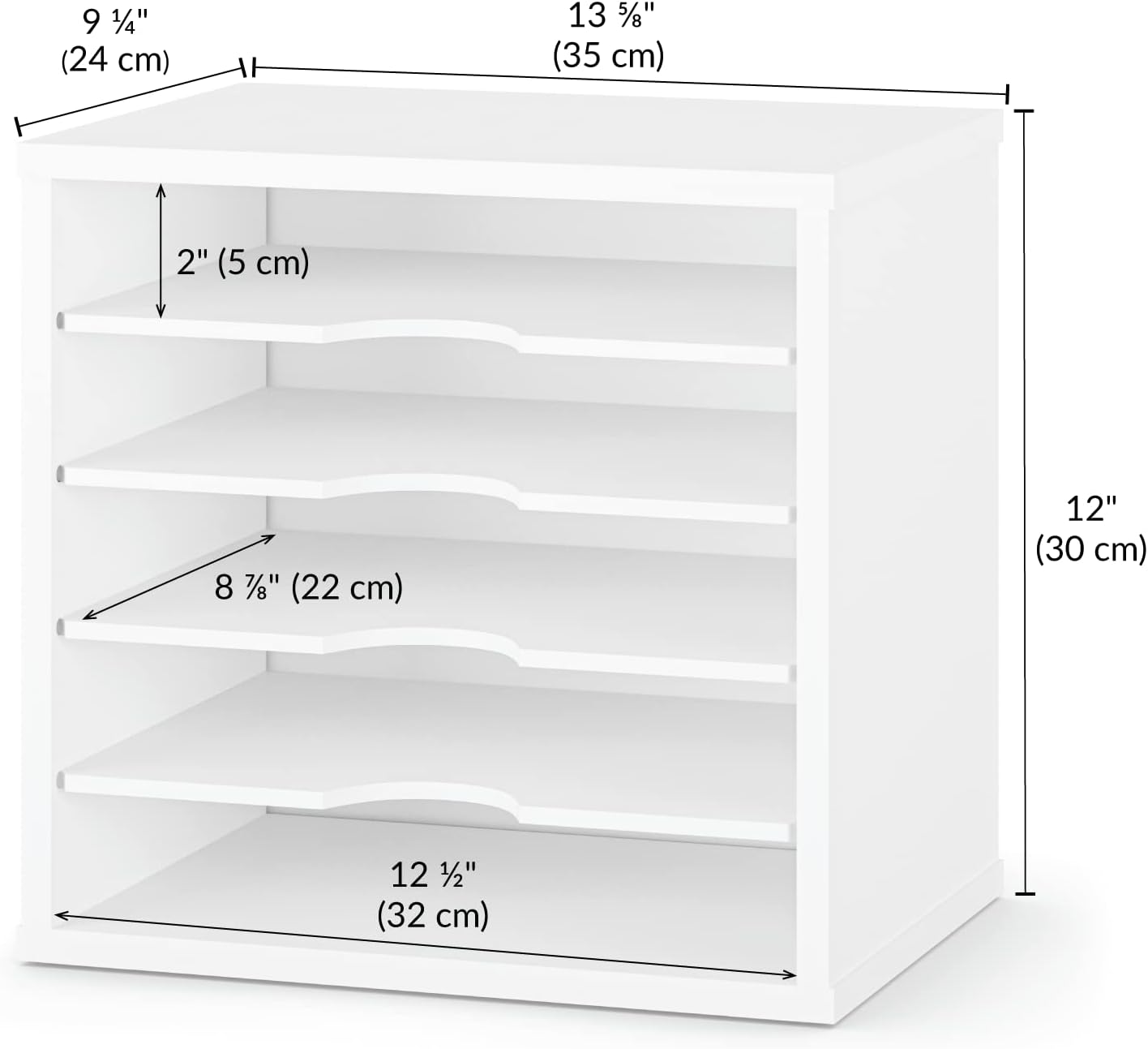 Ballucci File Organizer Paper Sorter, 5 Tier Adjustable Shelves Office Desk Organizer, 13 5/8" x 9 1/4" x 12", White
