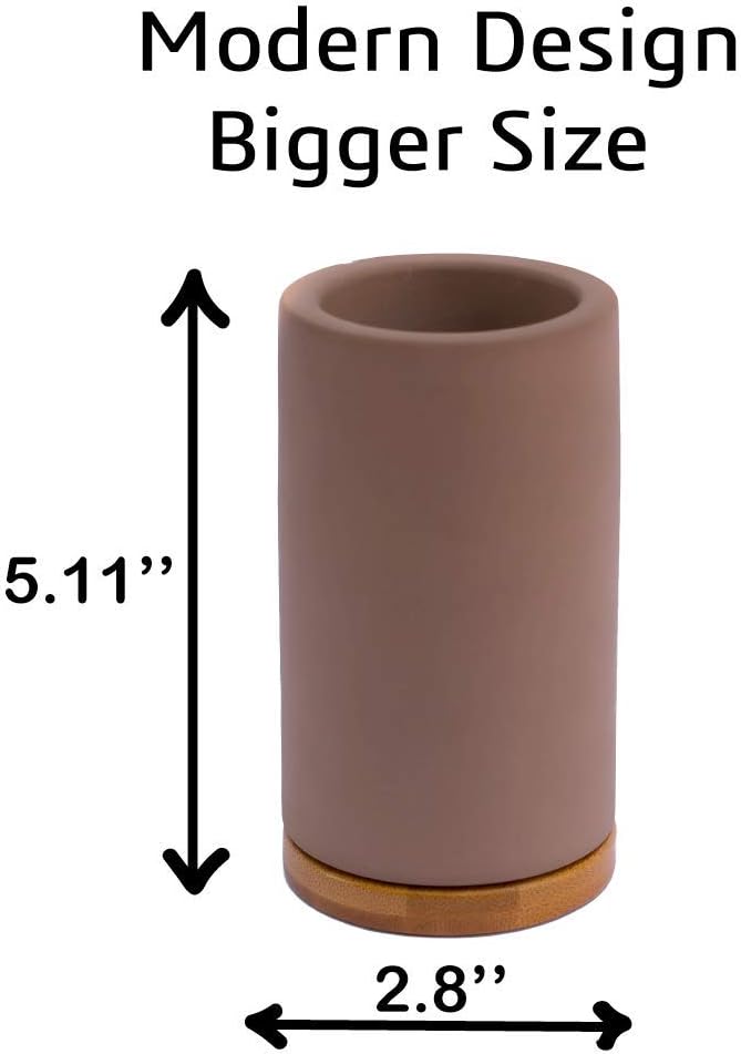 Matani Bamboo Toothbrush Holder Diatomite Tooth Brush Organizer - Storage Stand for Small Bathroom & Counter - Removable Base & Drain Holes, Water-Absorbent & Quick-Drying (Brown)