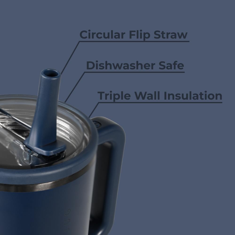 HydroJug Traveler - 40 oz Water Bottle with Handle & Flip Straw - Fits in Cup Holder, Leak Resistant Tumbler-Reusable Insulated Stainless Steel & Rubber Base - Gifts for Women & Men, Midnight