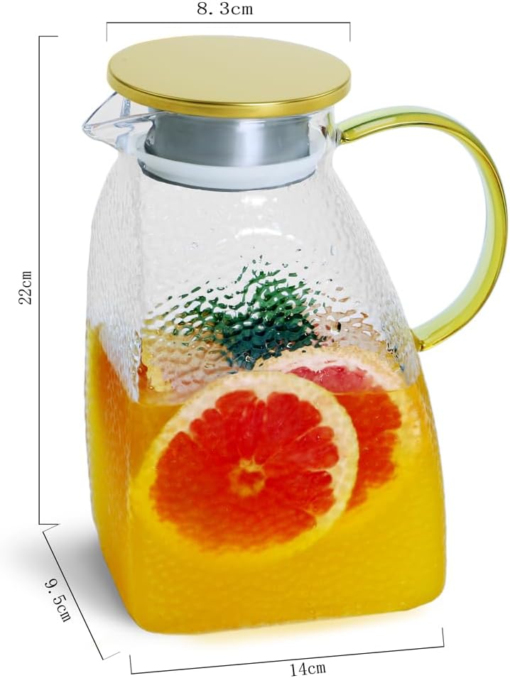 2PCS Glass Pitcher for Fridge, Goteble 1800ML / 60Oz Water Pitcher with Lid, Cold Beverage Jug Suit for Fridge Side Door