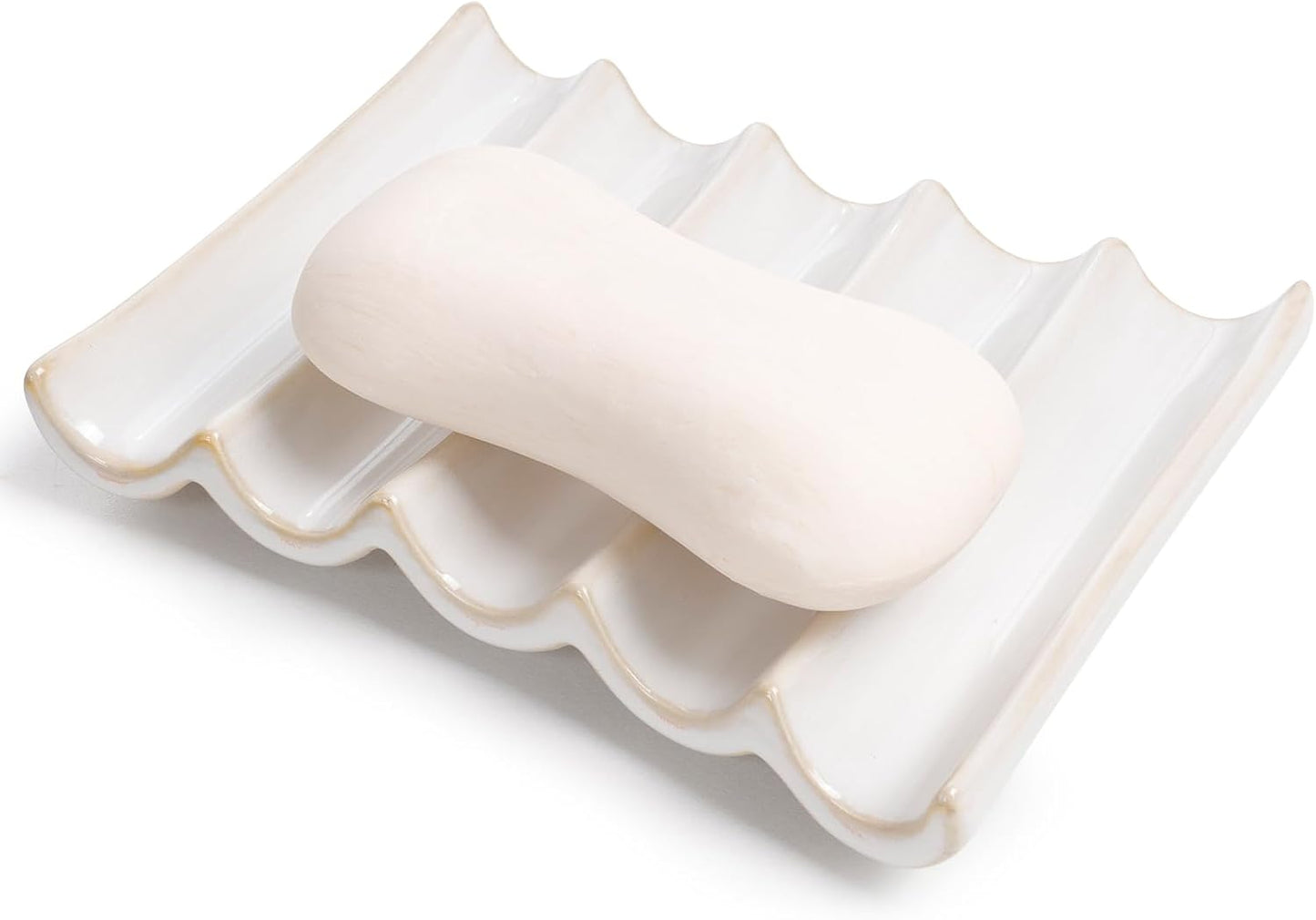 Ceramic Soap Dish, Bar Soap Holder with Self Draining Design, Large Soap Tray for Shower, Sink, Countertop, Bathroom & Kitchen, ANTIS'S HOME (White)