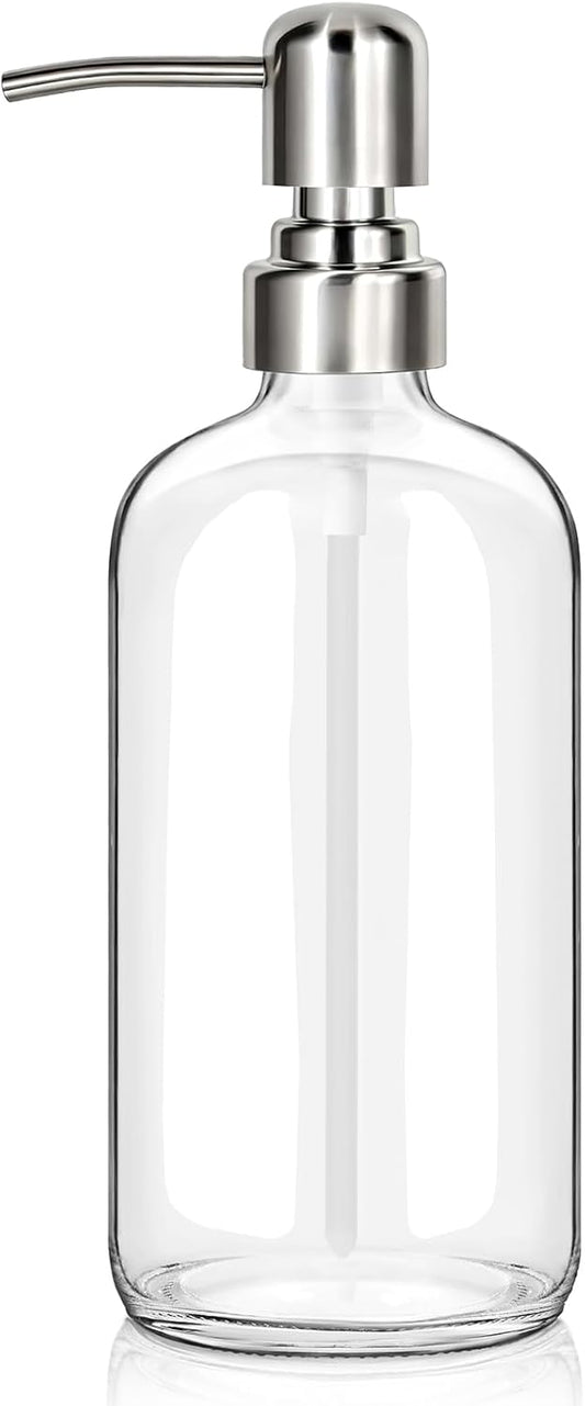 Clear Glass Soap Dispenser with 304 Stainless Steel Pump 17 oz for Kitchen Dish Soap and Bathroom Hand Soap Bottle