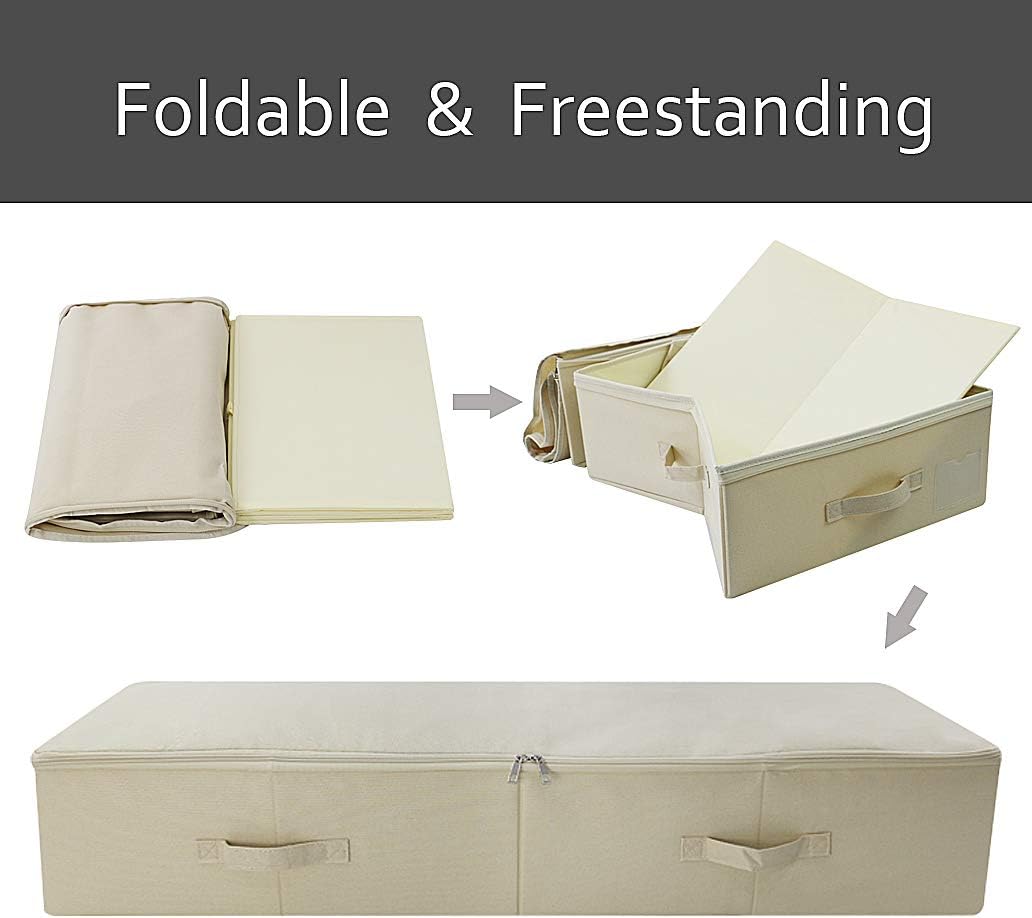 iwill CREATE PRO Pack of 2, 39.4" Ultra-Length Foldable & Washable Underbed Storage Organizer Containers for Clothing, Shoes, Bedding - Ideal for Bedroom, College Dorm (Beige)