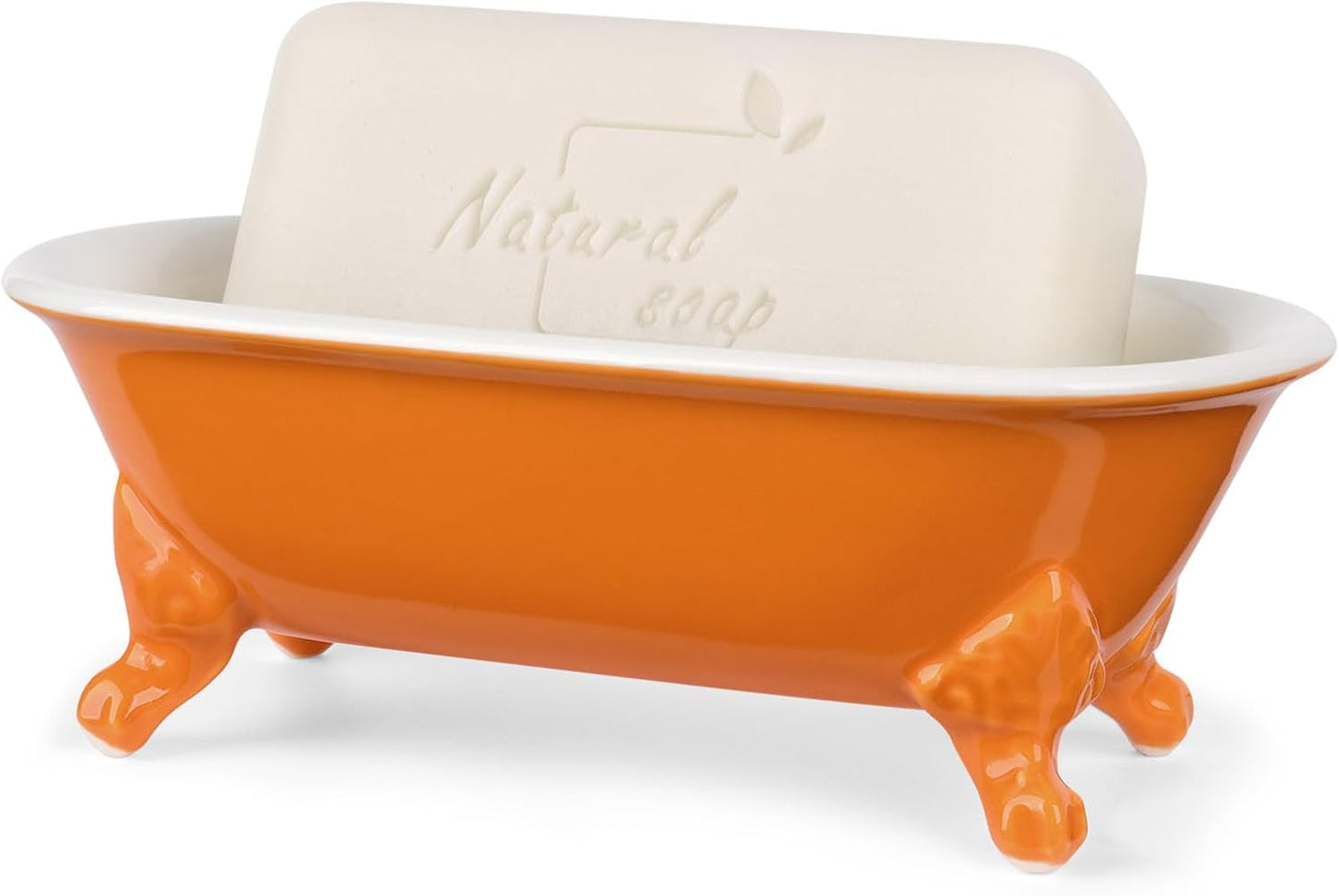 6.5" Ceramic Mini Decorative Clawfoot Bathtub Bar Soap Dish, Kitchen Sponge Holder and Shower Tray for Bathroom, 1 Pack(Tangerine)