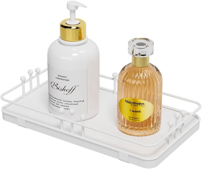 Bathroom Vanity Tray for Toiletries Makeup Perfume Candle Toilet Tank, Kitchen Tray for Soap Dispenser Spice Salt, Small Tray for Countertop Decor Coffee Nightstand 7.9”x4.4” White