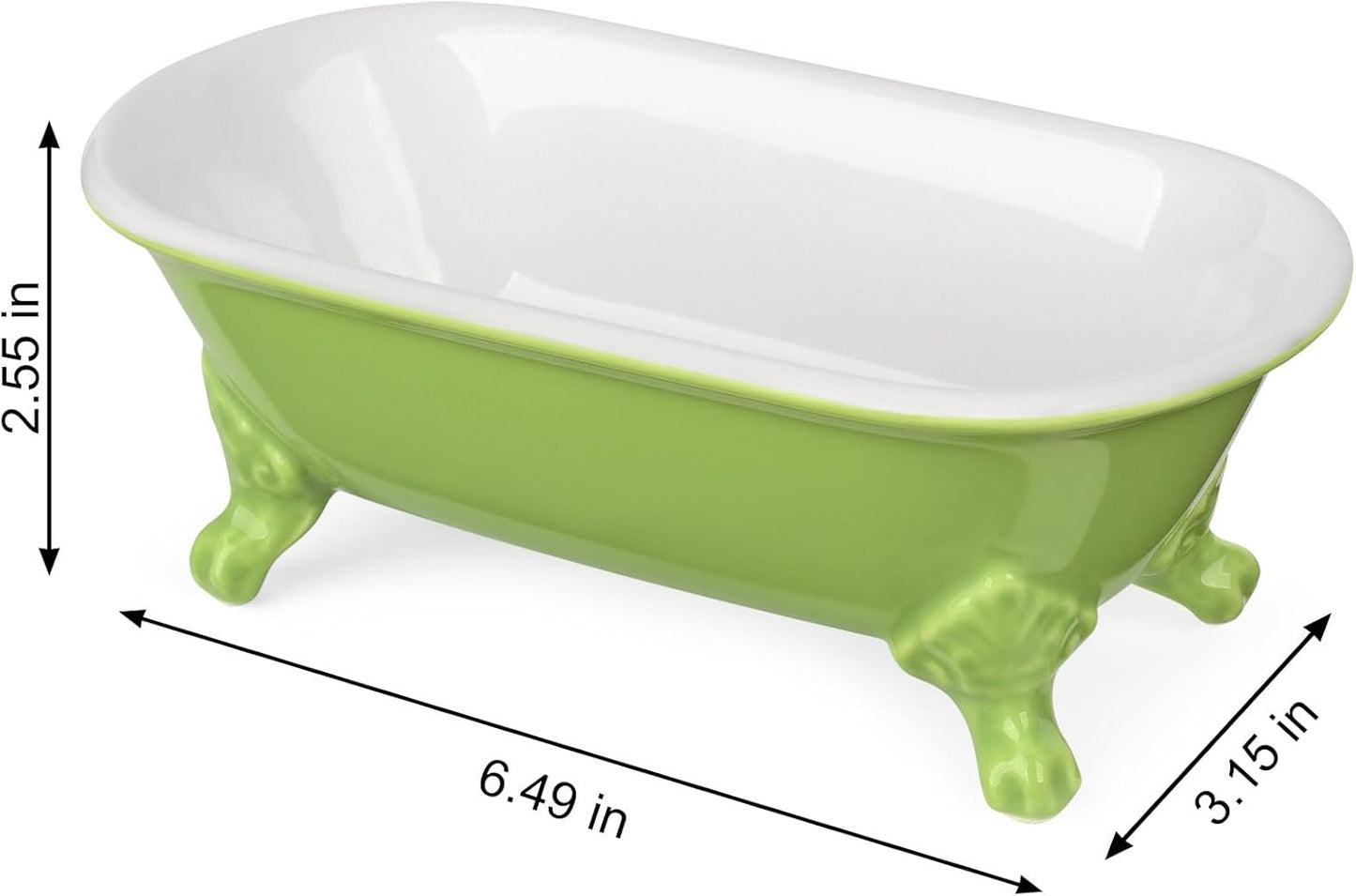 6.5" Ceramic Mini Decorative Clawfoot Bathtub Bar Soap Dish, Kitchen Sponge Holder and Shower Tray for Bathroom, 1 Pack(Lime)