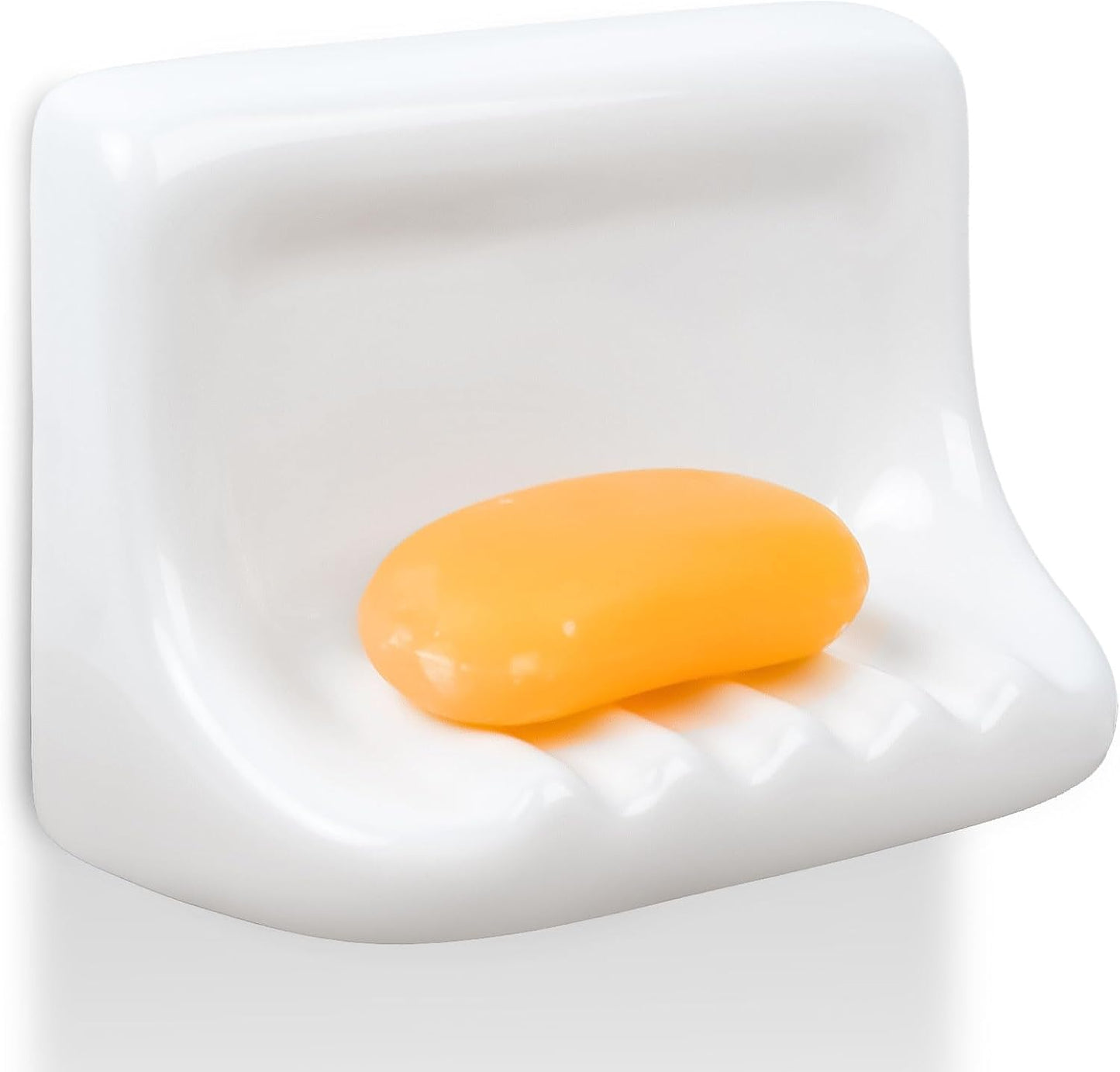 OTHIX Shower Soap Holder & Ceramic Soap Dish for Shower Wall Fits 4x4 Inch Tile Walls, Heavy-Duty Soap Tray with Drainage Slope for Bathroom, Easy Install, No-Slip, White