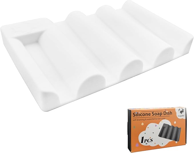 Silicone Soap Dish with Wave Design, Non-Slip, Quick-Drying, Perfect for Bathroom, Kitchen, and Sink Areas (1, White1)