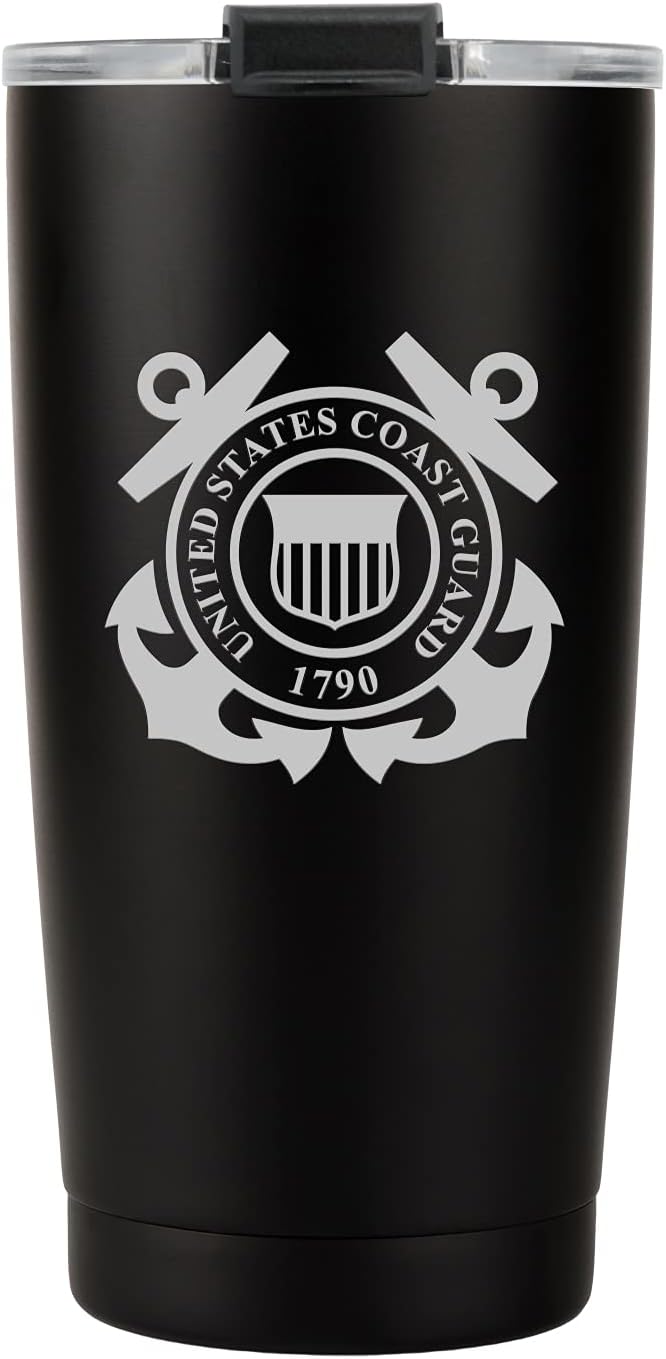 Military Gift Shop 20oz Coast Guard Tumbler, Double-Walled Insulated Steel USCG Coffee Mug with Lid | Coast Guard Gifts | Coast Guard 20oz Tumbler