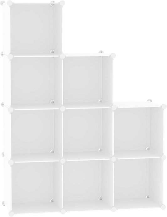 C&AHOME Cube Storage, 9-Cube Bookshelf, Plastic Closet Cabinet Organizer, DIY Stackable Bookcase, Modular Shelving Units Ideal for Home, Office, Kids Room, 36.6" L x 12.4" W x 48.4" H Milky UPCS09M