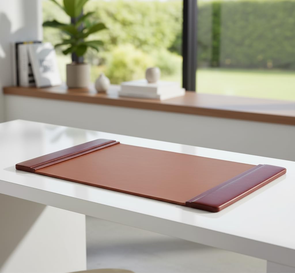 Dacasso Leather Desk Pad with Side Rails - Luxury Leather Desk Blotter for Writing - Executive Desk Surface Protector - (Mocha, 22 x 14)