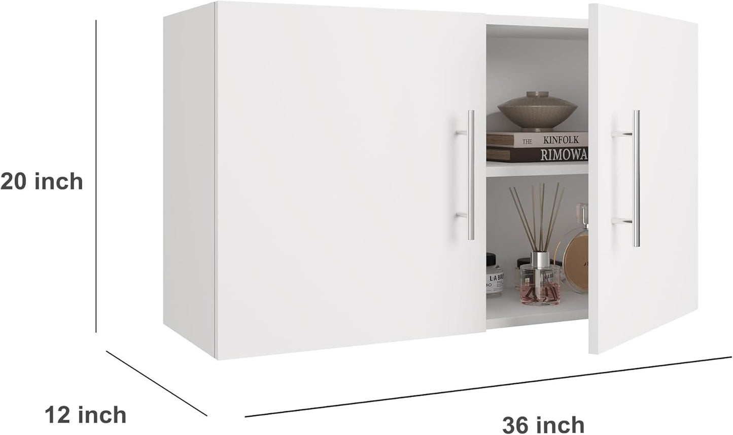 Wall Cabinet, 36" W x 12" D x 20" H Wooden Wall Mounted Storage Cabinet, Double Door Cabinet with Soft Close and Metal Handle and Adjustable Shelf, for Kitchen, Garage, Laundry, Bathroom, White