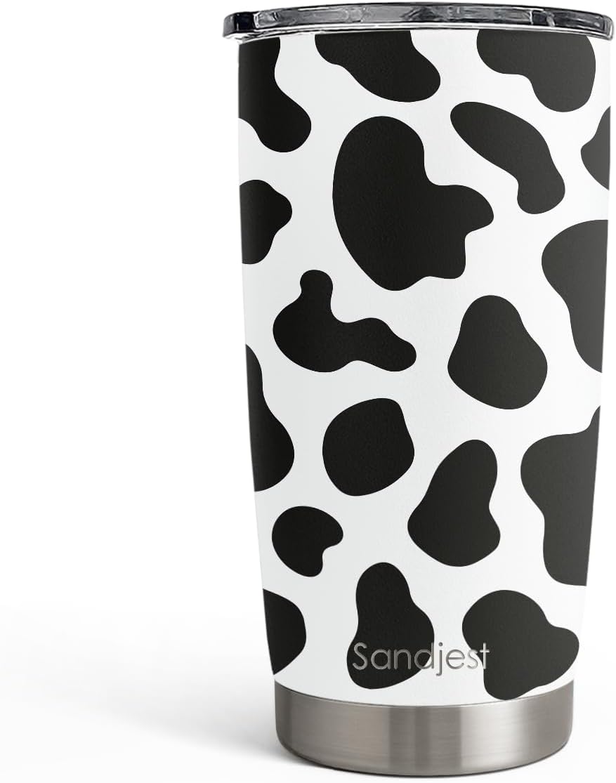 SANDJEST Cow Print Tumbler 20oz Stainless Steel Insulated, Travel Coffee Cup, Gifts for Cow Lovers Women Girls, Birthday Christmas